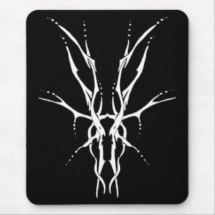 Deer Skull Tribal Tattoo Design - white on black Mouse Mat