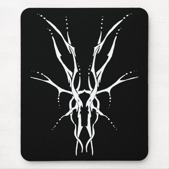 Deer Skull Tribal Tattoo Design - white on black Mouse Mat (Front)