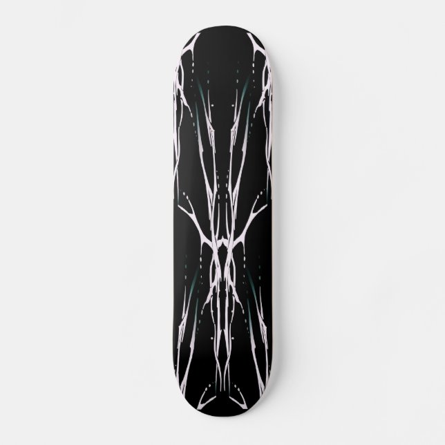 Deer Skull Tribal Tattoo Design - white on black Skateboard (Front)