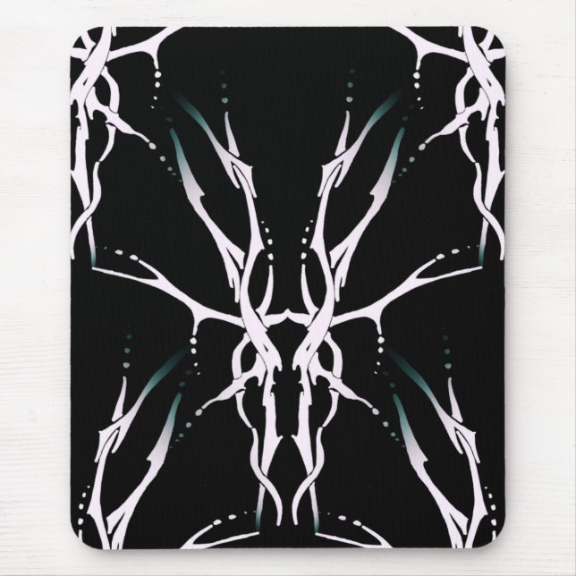 Deer Skull Tribal Tattoo Digital White and Black Mouse Mat (Front)