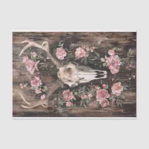Deer Skull Watercolor Pink Flowers Decoupage Tissue Paper