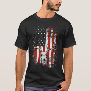 Deer Skull With Antlers And American Flag T Shirt