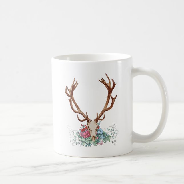 Deer Skull With Flowers 2 Coffee Mug (Right)