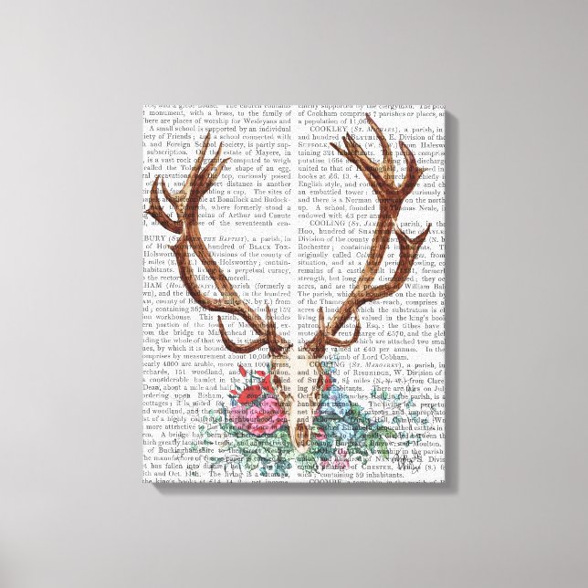 Deer Skull With Flowers Canvas Print (Front)