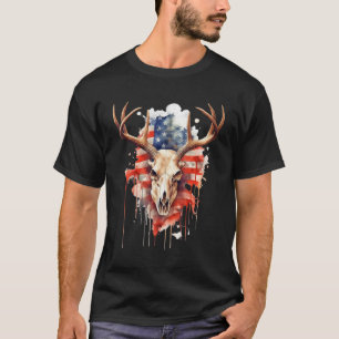 Deer Skull With USA Flag For Proud American Deer H T-Shirt