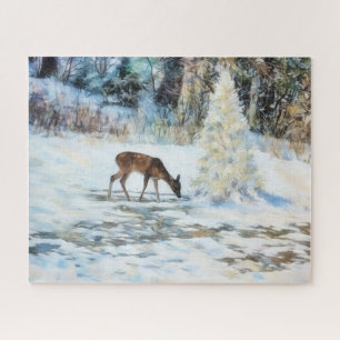 Deer Snow Nature Art Big Puzzle
