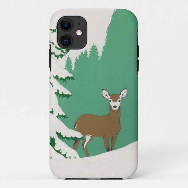 Deer Snow Winter Scene Pine Tree Case-Mate iPhone Case (Back)