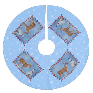Deer & Snowman Christmas Snowflakes Brushed Polyester Tree Skirt