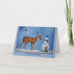 Deer & Snowman Christmas Snowflakes Holiday Card