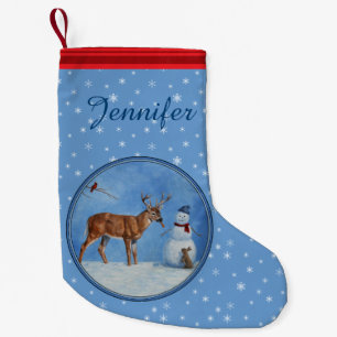 Deer & Snowman Christmas Snowflakes Small Christmas Stocking