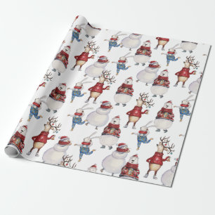 Deer Snowman Rabbit Bear Christmas Holiday Gift Wrapping Paper
