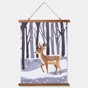 Deer Snowy Woods Winter Christmas Holiday  Hanging Tapestry