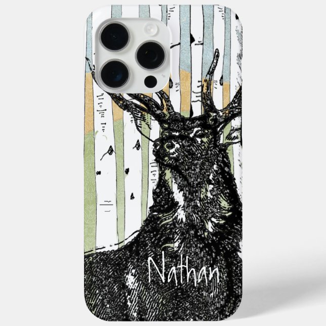 Deer/Stag Birch Tree linen Personalise iphone Case (Back)