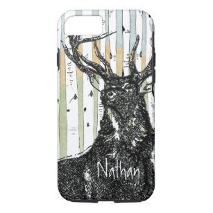 Deer/Stag Birch Tree linen Personalise iphone Case