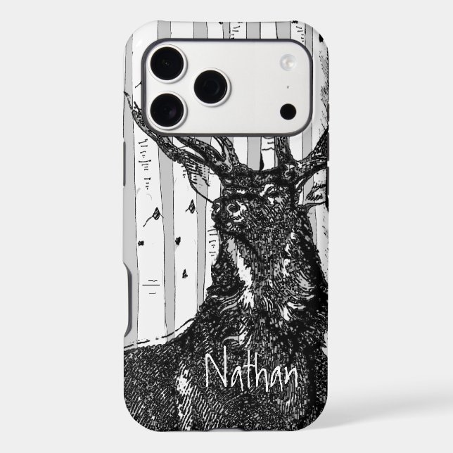 Deer/Stag Birch Tree Personalise iphone  (Back)