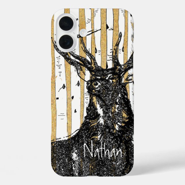 Deer/Stag Birch Tree Personalise iphone Case (Back)