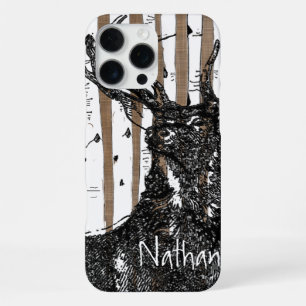 Deer/Stag Birch Tree Your Name or Quote iPhone 16 Pro Max Case