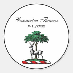 Deer Stag by Tree Heraldic Crest Emblem Classic Round Sticker