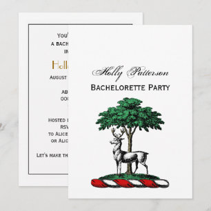 Deer Stag by Tree Heraldic Crest Emblem Invitation