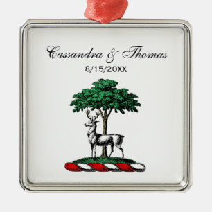 Deer Stag by Tree Heraldic Crest Emblem Metal Tree Decoration