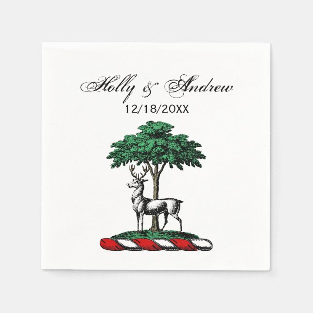 Deer Stag by Tree Heraldic Crest Emblem Napkin (Front)