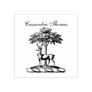Deer Stag by Tree Heraldic Crest Emblem Rubber Stamp