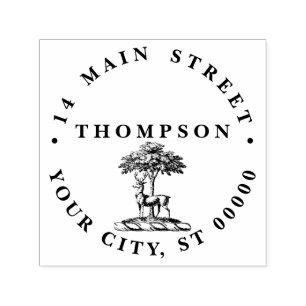 Deer Stag by Tree Heraldic Crest Emblem Self-inking Stamp