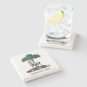 Deer Stag by Tree Heraldic Crest Emblem Stone Coaster