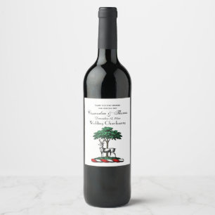 Deer Stag by Tree Heraldic Crest Emblem Wine Label