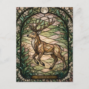 Deer / Stag Dawn Woodland Illumina Stained Glass Postcard