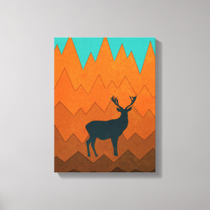 Deer Stag silhouette Autumn fall Colourful Abstrac Canvas Print
