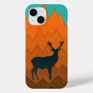 Deer Stag silhouette Autumn fall Colourful Abstrac iPhone 15 Case