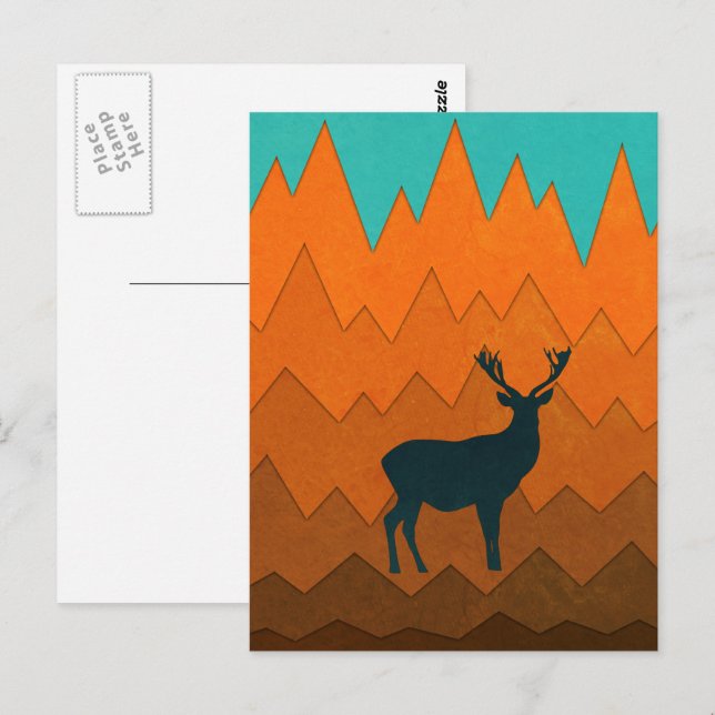 Deer Stag silhouette Autumn fall Colourful Abstrac Postcard (Front/Back)