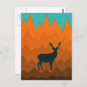 Deer Stag silhouette Autumn fall Colourful Abstrac Postcard