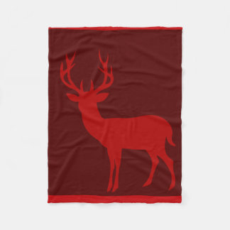 Deer Stag Silhouette | burgundy red Fleece Blanket