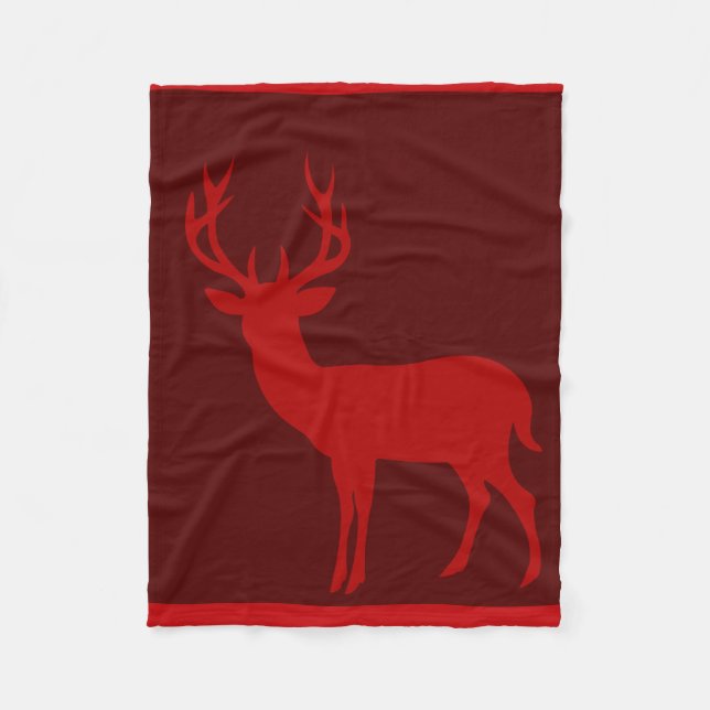 Deer Stag Silhouette | burgundy red Fleece Blanket (Front)