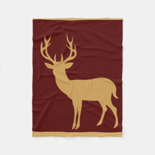 Deer Stag Silhouette burgundy tan Fleece Blanket