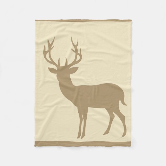 Deer Stag Silhouette | ivory taupe Fleece Blanket (Front)