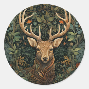 Deer Stag with Antlers in Magic Forest Classic Round Sticker