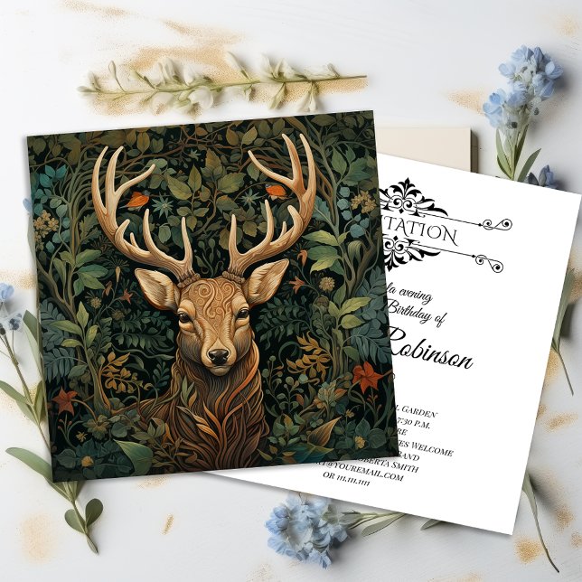 Deer Stag with Antlers in Magic Forest Thank You Card (Creator Uploaded)