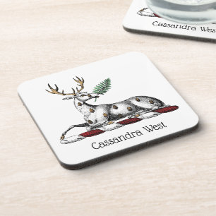 Deer Stag with Fern Heraldic Crest Emblem Coaster