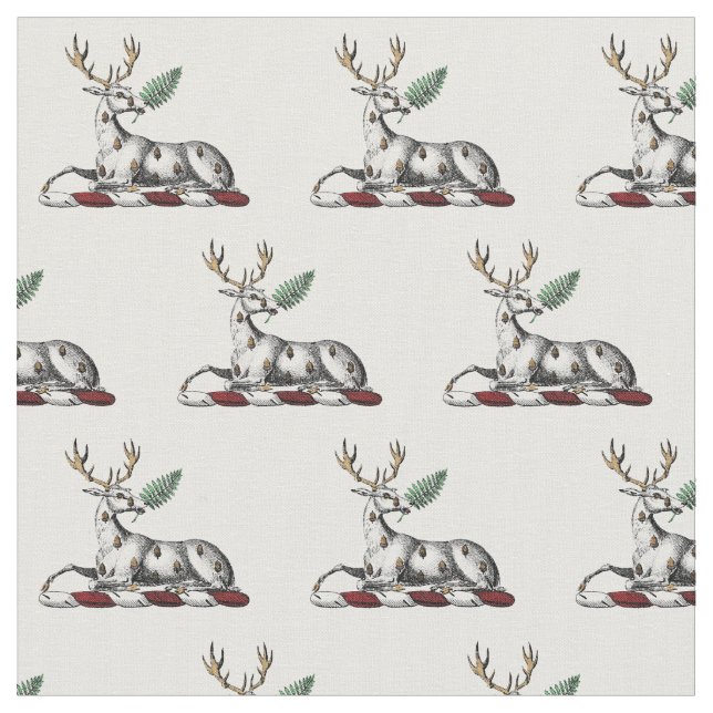 Deer Stag with Fern Heraldic Crest Emblem Fabric (Close Up)