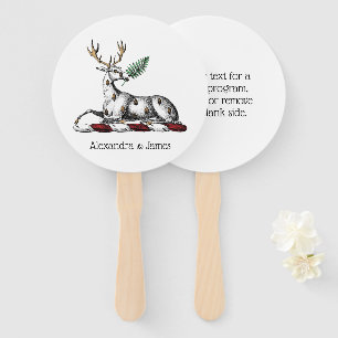 Deer Stag with Fern Heraldic Crest Emblem Hand Fan