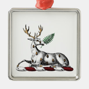 Deer Stag with Fern Heraldic Crest Emblem Metal Tree Decoration
