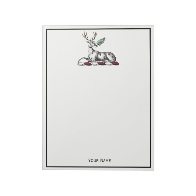 Deer Stag with Fern Heraldic Crest Emblem Notepad (Rotated)