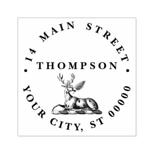 Deer Stag with Fern Heraldic Crest Emblem Rubber Stamp
