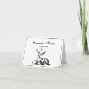 Deer Stag with Fern Heraldic Crest Emblem Thank You Card