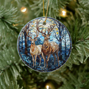 Deer Stained Glass Ceramic Tree Decoration