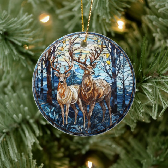 Deer Stained Glass   Ceramic Tree Decoration (Tree)