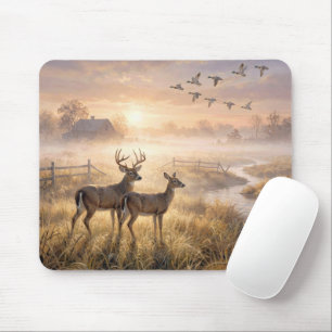 Deer Standing by a River at Dawn Mouse Mat